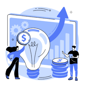 ideas concept, money and graph going up